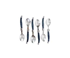 Pradel Excellence - Box of 6 Laguiole Soup Spoons - Stainless Steel - Marble Grey Handle - Elegant Design, Presentation Glass Box - For Daily or Festive Use
