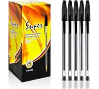 PRADICHI 50-Pack Black Ballpoint Pens - 1.0mm Medium Point Smooth Writing Biros - Quick-Drying Smudge-Free Ink - Professional Stationery Multipack for Home, Office & School