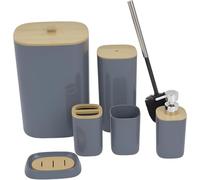 PRADICHI 6-Piece Luxury Bathroom Accessories Set - Soap Dispenser, Toothbrush Holder, Tumbler, Soap Dish, Trash Can & Toilet Brush - Stylish Bath Set Gift (Dark Blue)