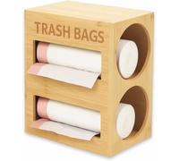 PRADICHI Bamboo Trash Bag Dispenser - Garbage Bag Roll Holder & Organizer with Handle - Kitchen Countertop, Under Sink, or Wall Mount Waste Bag Storage Container (Natural (2 Tier)