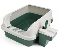 PRADICHI Cats Litter Tray Box with Scoop | Open Top Plastic Cat Litter Box with Detachable Rim | Large Cat Litter Tray Easy to Clean | 57.2 x 41.5 x 24.3 cm (Green)