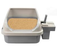 PRADICHI Cats Litter Tray Box with Scoop | Open Top Plastic Cat Litter Box with Detachable Rim | Large Cat Litter Tray Easy to Clean | 57.2 x 41.5 x 24.3 cm (Grey)