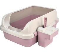 PRADICHI Cats Litter Tray Box with Scoop | Open Top Plastic Cat Litter Box with Detachable Rim | Large Cat Litter Tray Easy to Clean | 57.2 x 41.5 x 24.3 cm (Pink)