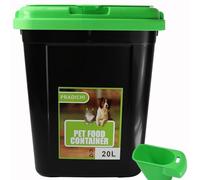 PRADICHI Pet Food Storage Container with Flip-Top Locking Lid & Integrated Scoop - Airtight Plastic Bin for Dog, Cat, Bird & Animal Dry Food - 15kg Capacity - 20L / 30L / 40L (Green, 20 L)