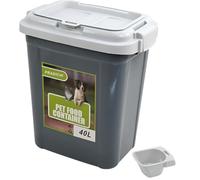 PRADICHI Pet Food Storage Container with Flip-Top Locking Lid & Integrated Scoop - Airtight Plastic Bin for Dog, Cat, Bird & Animal Dry Food - 15kg Capacity - 20L / 30L / 40L (Grey, 40 L)