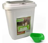 PRADICHI White 30L Pet Food Storage Container with Flip-Top Locking Lid - Airtight Dry Food Bin for Dogs, Cats & Birds - Includes Integrated Measuring Scoop - 15kg/25kg Capacity - Durable HDPE Plastic