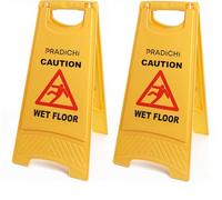 PRADICHI Yellow Caution Wet Floor Sign - Double-Sided Warning Sign with “Wet Floor” & “Cleaning in Progress” Messages - Durable Foldable Safety Mini Wet Floor Sign for Commercial & Business Use (2)
