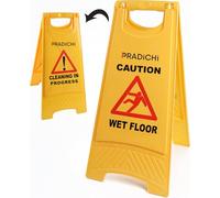 PRADICHI Yellow Caution Wet Floor Sign - Double-Sided Warning Sign with “Wet Floor” & “Cleaning in Progress” Messages - Durable Foldable Safety Mini Wet Floor Sign for Commercial & Business Use (1)