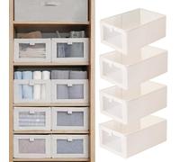 Pradnel Linen Closet Organizers - 4 Pack Foldable Storage Bins with Clear Window - Organize Clothing, Jeans, Shelves