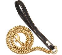 PRADOG Chain Dog Leash Metal Chew Proof 12MM Heavy Duty Pet Leash Chain with Leather Padded Handle for Large Medium Small Dogs(Totally Length of 3ft)