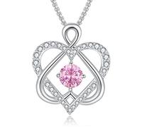 Praelinos Love Heart Birthstone Necklace for Women White Gold Plated Pendant 5A Cubic Zirconia Silver Tone Birthday Valentines Mother's Day Jewelery Gift for Women Mum Wife Girlfriend (Tourmaline)