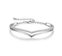 Praelinos Minimalistic Bracelets for Womens 18K White Gold Plated Bangle 5A Cubic Zirconia jewellery Valentine's Day Mother's Day Christmas Birthday Gift for Women Mum Girlfriend Wife Girl Her
