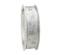 PRÄSENT - Arktis Wired & Printed Ribbon White 25 mm width, 20 m length