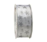 PRÄSENT - Arktis Wired & Printed Ribbon White 40 mm width, 20 m length