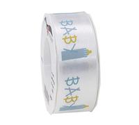 Präsent - Baby Printed Satin Ribbon Blue 40 mm Width, 20 m Length