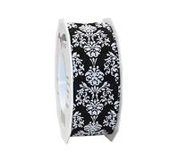 Präsent - Brixen Wired & Printed Ribbon Black-White 40 mm Width, 20 m Length