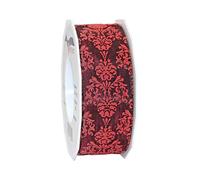 Präsent - Brixen Wired & Printed Ribbon Bordeaux 40 mm Width, 20 m Length