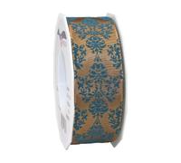 PRÄSENT - Brixen Wired & Printed Ribbon Brown-Petrol 40 mm width, 20 m length
