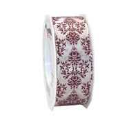 Präsent - Brixen Wired & Printed Ribbon Cream-Old Rose 40 mm Width, 20 m Length