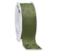 Präsent - Brixen Wired & Printed Ribbon Old Green-Silver 40 mm Width, 20 m Length