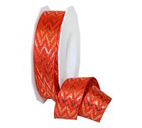 Präsent Chevron Ribbon, Polyester, Red/Gold, 11 x 11 x 3 cm