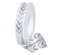 Präsent - Chevron Woven Ribbon White-Silver 20-m-Roll 15 mm width