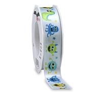 Präsent - Fantasy Monster Printed Satin Ribbon Light Blue 20-m-Roll 25 mm width