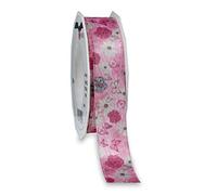 Präsent - Florenz Printed Satin Ribbon Pink 25 mm Width, 20 m Length