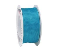 Präsent - Four Seasons Organza Wired Edge Ribbon Caribbean Blue 40 mm Width, 25 m Length