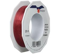 PRÄSENT - Four Seasons Organza wired edge Ribbon Ruby Red 25 mm width, 25 m length