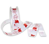 Präsent - Honeymoon Curling Ribbon White-Red 25 mm Width, 50 m Length