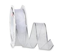 Präsent - Luna Organza wired edge Ribbon White 20-m-Roll 25 mm width