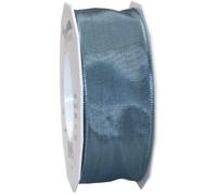 Präsent - Lyon Wired Taffeta Ribbon Steel Blue 40 mm Width, 25 m Length