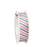 PRÄSENT Malta Gift Ribbon with Wired Edge Pink (Dusky Pink/Mint) 20 Metres 25 mm Wide Slightly Flexible Ribbon for Decorating & Crafts for Special Occasions