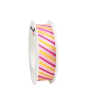 PRÄSENT Malta Gift Ribbon with Wired Edge Pink (Yellow/Pink) 20 Metres 25 mm Wide Slightly Flexible Ribbon for Decorating & Crafts for Special Occasions