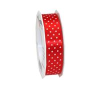 PRÄSENT - Mini Dots Printed Satin Ribbon Red 25 mm width, 20 m length