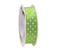 Präsent - Polka Dots Wired & Printed Ribbon Lime-White 25 mm Width, 20 m Length