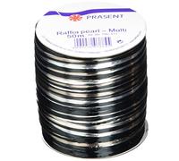 PRÄSENT - Rayon Raffia Biodegradable Ribbon Silver-Black 50 meter spool