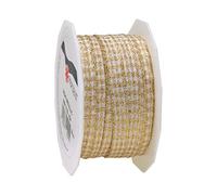 C.E. Pattberg Präsent - Vichy Metallic wired edge Ribbon Gold-White 10 mm width, 20 m length