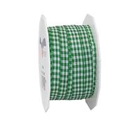 Präsent - Vichy Wired Ribbon Green-White 10 mm Width, 20 m Length