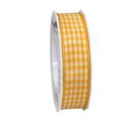 PRÄSENT - Vichy Wired Ribbon Yellow-White 25 mm width, 20 m length