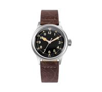 PRAESIDUS | A-11 Service Watch - Men's Wrist Watches - A11, Military - Black Dial 38mm & Brown Leather Strap, Assembled in The USA | Automatic, WW2, Gifts for Men