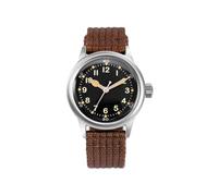PRAESIDUS | A-11 Service Watch - Men's Wrist Watches - A11, Military - Black Dial 38mm & Brown Nylon Strap, Assembled in The USA | Automatic, WW2, Gifts for Men