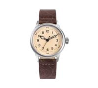 PRAESIDUS | A-11 Service Watch - Men's Wrist Watches - A11, Military - White Dial 38mm & Brown Leather Strap, Assembled in The USA | Automatic, WW2, Gifts for Men