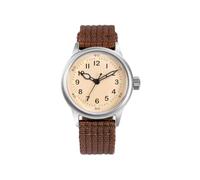 PRAESIDUS | A-11 Service Watch - Men's Wrist Watches - A11, Military - White Dial 42mm & Brown Nylon Strap, Assembled in The USA | Automatic, WW2, Gifts for Men