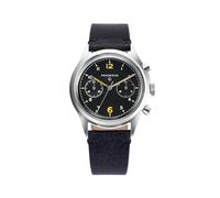 PRAESIDUS | - - Chronograph Watch, Men's Wrist Watches - Pilot Watch, Military - Case 38mm, Popcorn Black Dial - Leather Black Strap, Assembled in The USA | Gifts for Men