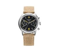 PRAESIDUS | Pilot Asymmetrical Chrono-76 - Chronograph Watch, Men's Wrist Watches - Pilot, Military - Case 38mm, Popcorn Black Dial - Sand Distressed Leather Strap, Assembled in The USA | Gift for Men