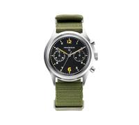 PRAESIDUS The PAC-76 Men's Military Chronograph Watch, 38mm, Yellow Indexes, Black Dial, Stainless Steel Bonklip/Leather/Canvas Bracelet, Black Dial | Green Nylon Strap, Military