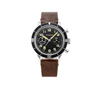 PRAESIDUS | - - Watches for Men, Men's Wrist Watches - Chronograph Military - Case 38mm - Black Dial, Brown Leather Strap | Pilot Watch, Gifts for Men