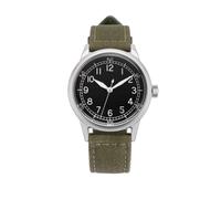 PRAESIDUS | - - Watches for Men, Men's Wrist Watches - A11 Military Watch for Men - 32mm, Matte Black Dial, Green Canvas Strap - Assembled in The USA | Gifts